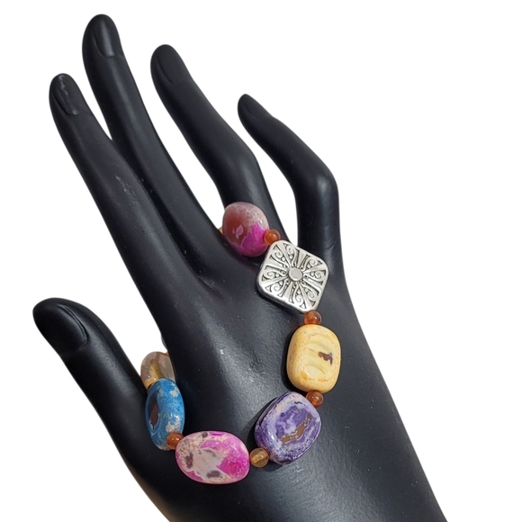 Hand Crafted Multicolor Stone Bracelet 12mm Rainbow Agate - Picture 7 of 7